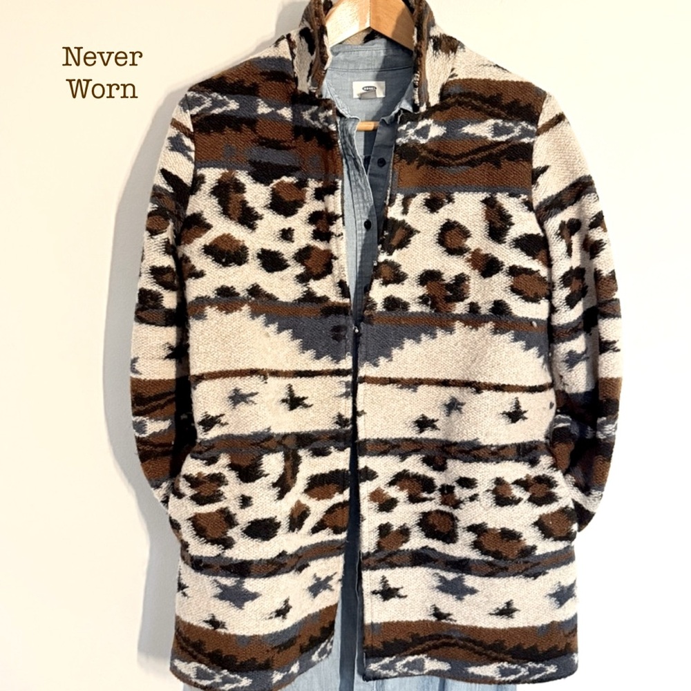 Vilagallo Cream, Brown & Gray Patterned Teddy Jacket